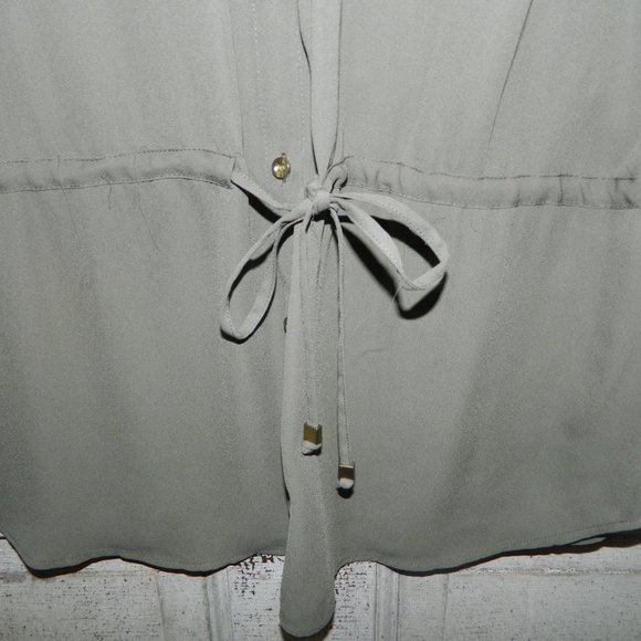 Black Rainn Olive Green Tie at Waist Blouse Size L (R-47) - Picture 2 of 5